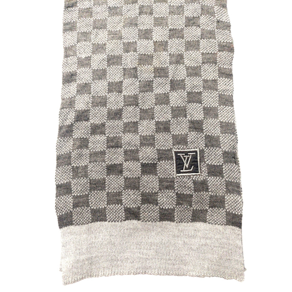 LOUIS VUITTON Petit Damier Graphite Scarf Black Gray Pre-Owned - Picture 8 of 12